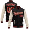 Custom Black Red Cream Bomber Full Snap Baseball Jacket, Custom Team Jacket