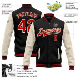 Custom Black Red Cream Bomber Full Snap&hellip;
