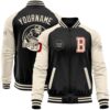 Custom Black Red Cream Bomber Full Snap Varsity Baseball Jacket, Custom Team Jacket