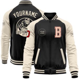 Custom Black Red Cream Bomber Varsity Baseball&hellip;