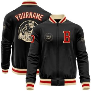 Custom Black Red Cream Bomber Varsity Letterman&hellip;