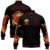 Custom Black Red Gold Bomber Full Snap Baseball Jacket, Custom Team Jacket