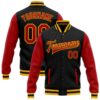Custom Black Red Gold Bomber Full Snap Baseball Jacket, Custom Team Jacket