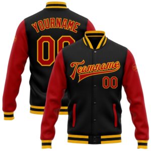Custom Black Red Gold Bomber Full Snap&hellip;