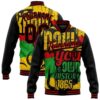Custom Black Red Gold Green Black History Month 3D Pattern Design Bomber Full Snap Baseball Jacket, Custom Team Jacket