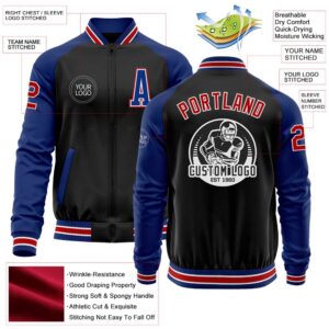 Custom Black Red Royal Bomber Varsity Baseball&hellip;