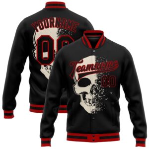 Custom Black Red Skull Fashion 3D Bomber&hellip;