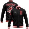 Custom Black Red Skull Fashion 3D Bomber Full Snap Baseball Jacket, Custom Team Jacket
