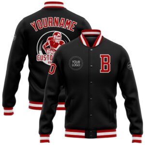 Custom Black Red White Bomber Full Snap&hellip;