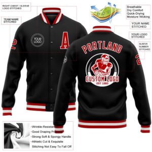 Custom Black Red White Bomber Full Snap&hellip;