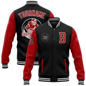 Custom Black Red White Bomber Full Snap&hellip;