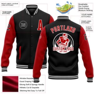 Custom Black Red White Bomber Full Snap&hellip;
