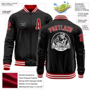 Custom Black Red White Bomber Varsity Baseball&hellip;