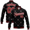 Custom Black Red White Skull Fashion 3D Bomber Full Snap Baseball Jacket, Custom Team Jacket
