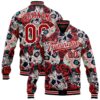 Custom Black Red White Skull With American Flag 3D Bomber Full Snap Baseball Jacket, Custom Team Jacket