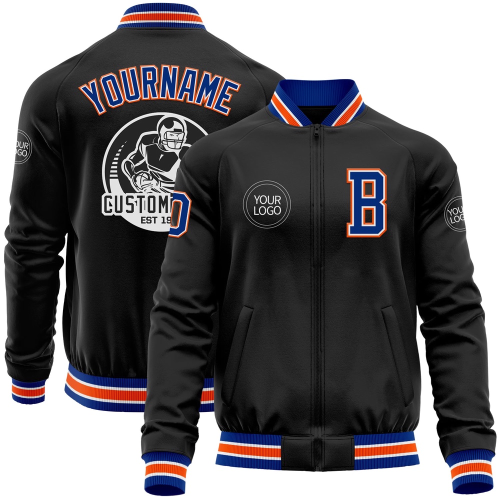 Custom Black Royal Orange Bomber Varsity Baseball Jacket, Custom Team Jacket
