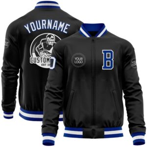 Custom Black Royal White Bomber Varsity Baseball&hellip;