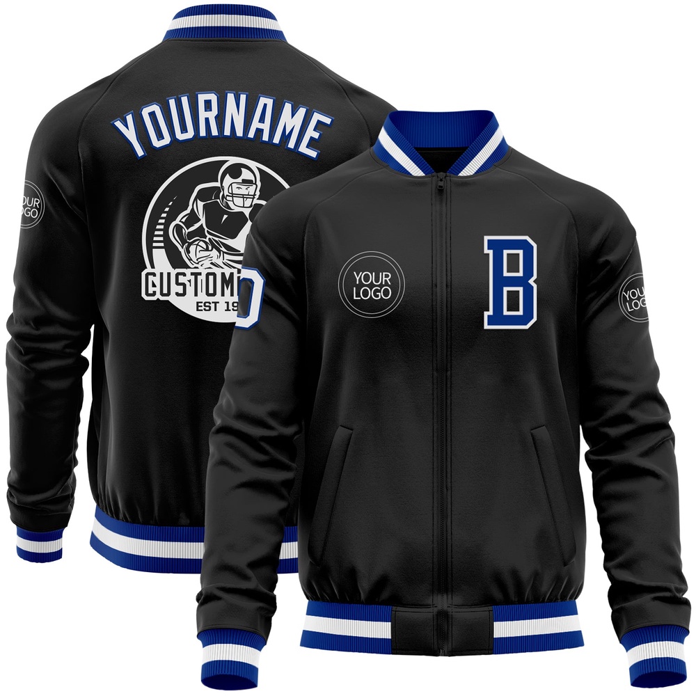 Custom Black Royal White Bomber Varsity Baseball Jacket, Custom Team Jacket