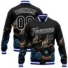 Custom Black Royal White Dragon 3D Pattern Design Bomber Full Snap Baseball Jacket, Custom Team Jacket