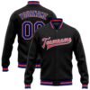 Custom Black Royal White Heron And Wave 3D Pattern Design Bomber Full Snap Baseball Jacket, Custom Team Jacket