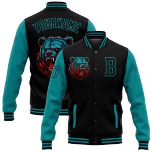 Custom Black Teal 3D Pattern Design Bomber&hellip;