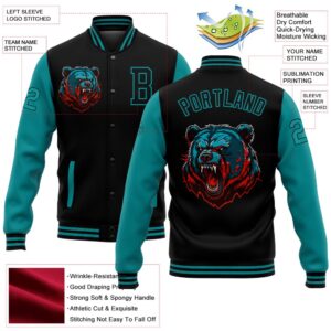 Custom Black Teal 3D Pattern Design Bomber&hellip;