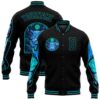 Custom Black Teal Pinstripe Purple Bomber Full Snap Baseball Jacket, Custom Team Jacket