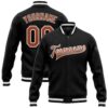 Custom Black Texas Orange Cream Bomber Full Snap Varsity Baseball Jacket, Custom Team Jacket