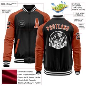 Custom Black Texas Orange White Bomber Varsity&hellip;