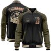Custom Black White 3D Pattern Design Bomber Full Snap Baseball Jacket, Custom Team Jacket