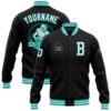 Custom Black White 3D Pattern Design Bomber Full Snap Baseball Jacket, Custom Team Jacket