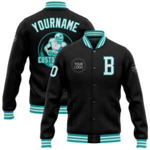 Custom Black White Aqua Bomber Full Snap&hellip;