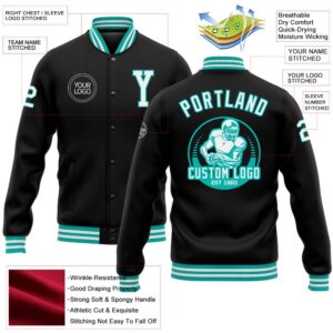 Custom Black White Aqua Bomber Full Snap&hellip;