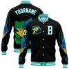 Custom Black White Bomber Full Snap Baseball Jacket, Custom Team Jacket
