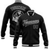 Custom Black White Bomber Full Snap Varsity Baseball Jacket, Custom Team Jacket