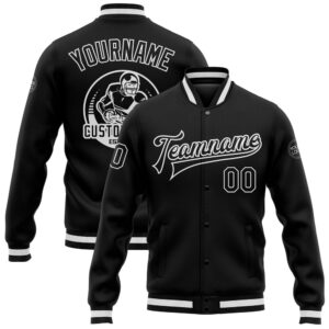 Custom Black White Bomber Full Snap Baseball&hellip;