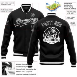 Custom Black White Bomber Full Snap Baseball&hellip;