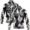 Custom Black White Flying Bird Sleeves 3D Pattern Design Bomber Full Snap Baseball Jacket, Custom Team Jacket