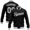 Custom Black White Gold Bomber Full Snap Varsity Baseball Jacket, Custom Team Jacket