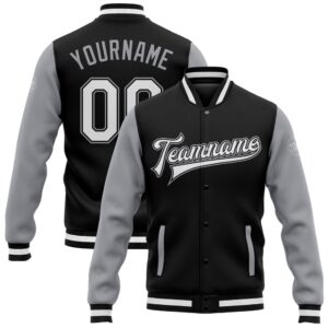 Custom Black White Gray Bomber Full Snap&hellip;