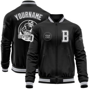 Custom Black White Gray Bomber Varsity Baseball&hellip;