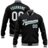 Custom Black White Gray Bomber Varsity Baseball Jacket, Custom Team Jacket