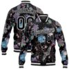 Custom Black White Leopard And Tropical Palm Plants 3D Bomber Full Snap Baseball Jacket, Custom Team Jacket