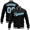 Custom Black White Pinstripe Aqua Bomber Full Snap Baseball Jacket, Custom Team Jacket