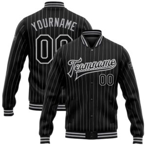 Custom Black White Pinstripe Black Gray Bomber&hellip;