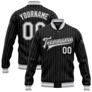 Custom Black White Pinstripe Gray Bomber Full&hellip;