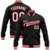 Custom Black White Pinstripe Orange Bomber Full Snap Baseball Jacket, Custom Team Jacket