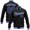 Custom Black White Pinstripe Red Bomber Full Snap Baseball Jacket, Custom Team Jacket