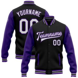 Custom Black White Purple Bomber Full Snap&hellip;