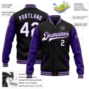 Custom Black White Purple Bomber Full Snap&hellip;